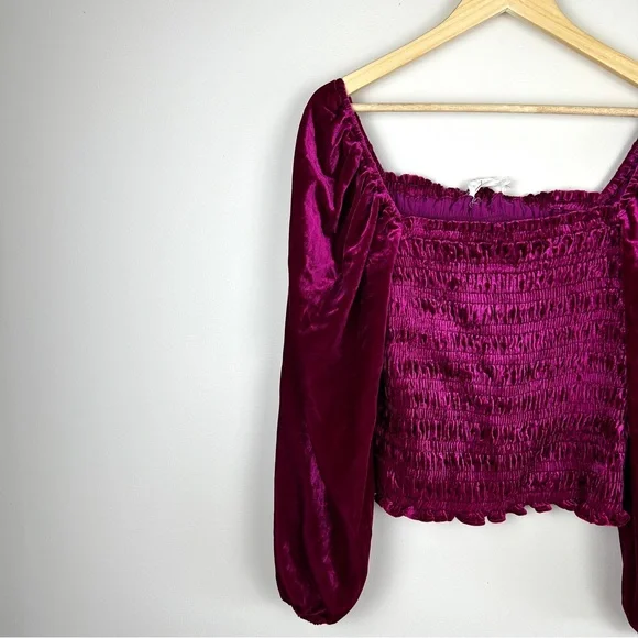 Anthropologie Smocked Puff Sleeve Square Neck Velvet Top - Picture 5 of 7